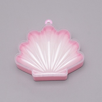 Plastic Ring Box, Jewelry Box, Shell Shaped, Pink, 8x9.05x3.3cm, Hole: 4mm, Inner Diameter: 6.9x8.8cm