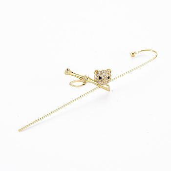 Panda with Bamboo Stud Earring, Brass Micro Pave Cubic Zirconia Ear Wrap Crawler Hook Earrings, Earcuffs for Her, Nickel Free, Real 16K Gold Plated, 70mm, Pin: 1mm