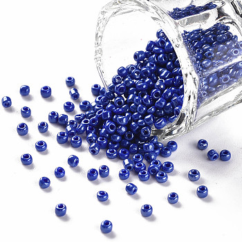 12/0 Glass Seed Beads, Opaque Colors Lustered, Round, Round Hole, Blue, 12/0, 2mm, Hole: 1mm, about 3333pcs/50g, 50g/bag, 18bags/2pounds