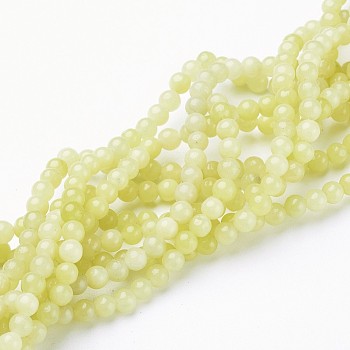 Natural Gemstone Beads Strands, Round, Lemon Jade, Round, Green Yellow, about 4mm in diameter, hole: about 0.8mm, 15 inch~16 inch