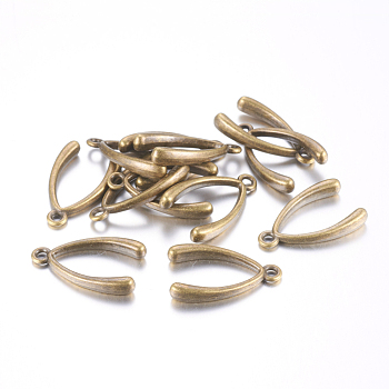 Tibetan Style Alloy Wish Bone Lucky Pendants, Lead Free and Cadmium Free, Antique Bronze, 24x15x4mm, Hole: 2mm