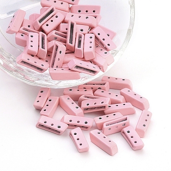 Spray Painted Alloy Multi-Strand Links, For Tile Elastic Bracelets Making, Rectangle, Pink, 5x14x4mm, Hole: 1mm