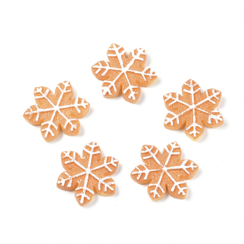 Christmas Theme Resin Cabochons, for Jewelry Making, Snowflake Shaped Biscuit, Imitation Food , Orange, 22x24.5x4mm