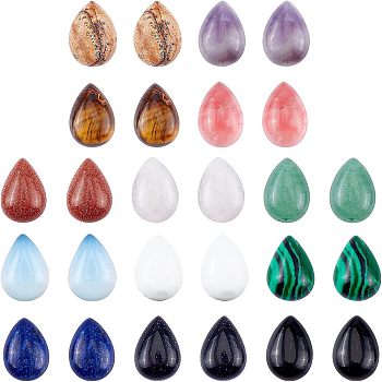 Mixed Gemstone Cabochons, Teardrop, 13~14x9~10x5mm, 26pcs/box