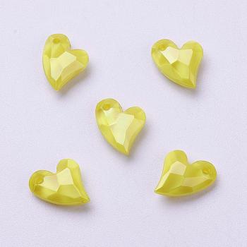 Acrylic Pendants, Imitation Pearl, Heart, Faceted, Yellow, 11x9x4mm, Hole: 0.5mm