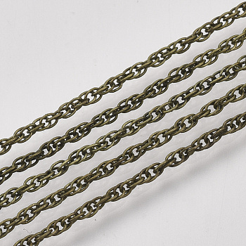Soldered Brass Covered Iron Rope Chains, with Spool, Antique Bronze, 3x2.5x0.3mm, about 328.08 Feet(100m)/roll