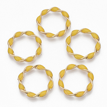 Eco-Friendly Alloy Linking Rings, with Enamel, Twisted Ring, Light Gold, Yellow, 31x4mm