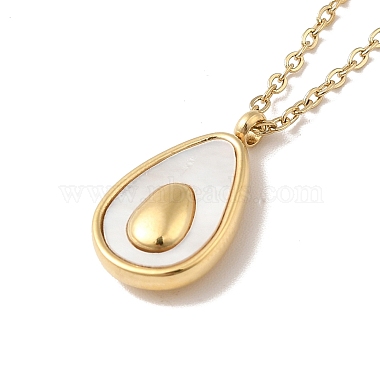 Natural Shell Teardrop Pendant Necklace with 304 Stainless Steel Cable Chains for Women(NJEW-H162-02G)-2