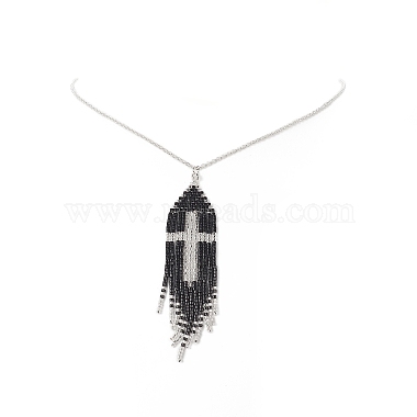 Ожерелья из бисера с крестом и кисточками(NJEW-MZ00011-02)-5