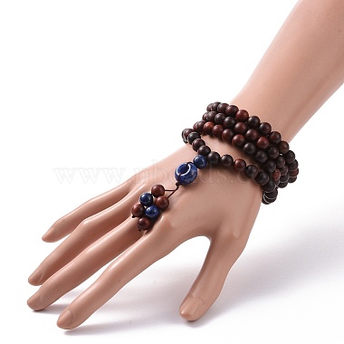 Wood & Lapis Lazuli Beads Necklaces(NJEW-JN04134)-7