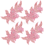 4Pcs Flower & Leaf Polyester and Plastic Applqiues, Sew on Felt Patches, Costume Ornament Accessories, Hot Pink, 296x172x6.5mm(PATC-CY0001-49B)