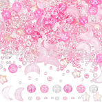 Mixed Styles Transparent Glass Beads, Mixed Shapes, Hot Pink, 2~15.5x2~14x2~6mm, Hole: 0.8~1.6mm(GLAA-SC0002-17A)
