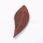 Faux Suede Pendant Decorations, Leaf, Saddle Brown, 43~44x16~17x1.5mm, Hole: 1mm(FIND-L006-A06)