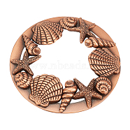 Zinc Alloy Cover, for Aromatherapy Candle, Flat Round with Shell & Starfish & Conch Pattern, Red Copper, 81x12mm(PALLOY-WH0071-65R)