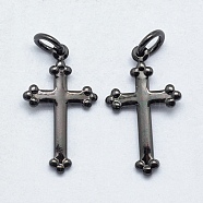 Brass Pendants, Cadmium Free & Nickel Free & Lead Free, Long-Lasting Plated, Cross, Gunmetal, 18x10x1mm, Hole: 3mm(KK-J279-30B-NR)