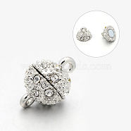 Alloy Rhinestone Magnetic Clasps with Loops, Oval, Platinum, 14x9mm, Hole: 1mm(RB-H116-3-N)