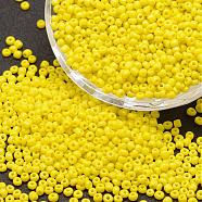 6/0 Glass Seed Beads, Grade A, Round, Opaque Colours, Yellow, 3.6~4.0mm, Hole: 1.2mm, about 5000pcs/pound(SEED-J014-F6-42)