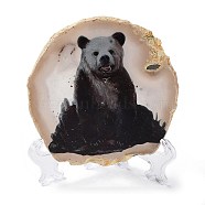 Printed Natural Agate Slice Stone Ornament, for Good Luck Home Office Decor, Bear, 125~135x95~135x6.5~9mm(DJEW-M011-03E)
