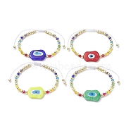 Evil Eye Lampwork Braided Bead Bracelet with Glass Beaded Chains for Women, Mixed Color, Inner Diameter: 2~3-3/8 inch(5~8.5cm)(BJEW-JB09412)