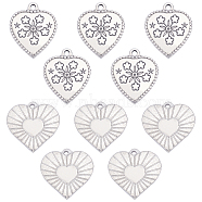 10Pcs 2 Style Unicraftale 304 Stainless Steel Textured Pendants, Heart, Stainless Steel Color, 5pcs/style(STAS-UN0024-56)