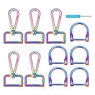 5Pcs Alloy Swivel Push Gate Snap Clasps, with 5Pcs D Ring Clasps, for Lanyard Handbags Purse Making, Rainbow Color, Swivel Push Gate Snap Clasps: 60x33.5mm(FIND-GO0001-22)