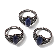 Natural Lapis Lazuli Horse Eye Adjustable Rings, Lead Free & Cadmium Free, Red Copper Plated Brass Finger Rings for Women Men, Inner Diameter: 19mm(RJEW-K271-05R-09)