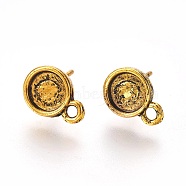 Tibetan Style Ear Stud Components, Lead Free & Nickel Free, Flat Round, Antique Golden, 13mm, Hole: 1.5mm, Tray: 6mm, Pin: 1mm(X-TIBE-A20143-AG-FF)