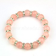 Fashion Gemstone Stretch Bracelets, Stretch Bracelets, with Brass Rhinestone Beads, Pink, 53mm(BJEW-JB00889-03)