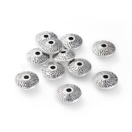 Tibetan Silver Alloy Beads, Lead Free and Cadmium Free, Bicone, Antique Silver, about Round, 12mm in diameter, 4.5mm thick, hole: 2mm(X-LFH10251Y)