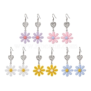 Resin Flower & Alloy Heart Dangle Earrings with 304 Stainless Steel Pins, Mixed Color, 72x28.5mm(EJEW-JE05406)
