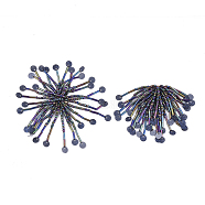 Glass Seed Beads Cabochons, with Sequins and Iron Sieve Findings, Light Gold, Colorful, 48~60x30~37mm(FIND-T044-04A)