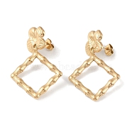 Rhombus 304 Stainless Steel Dangle Earrings, Flower Stud Earrings for Women, Real 18K Gold Plated, 40x26mm(EJEW-L283-015G)