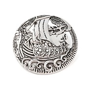 Tibetan Style Alloy Brooches, Flat Round with Knot, Antique Silver, 37.5x37.5x5mm(JEWB-O016-03C-AS)
