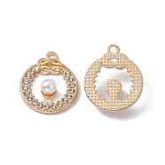 Alloy Crystal Rhinestones Pendants, Ring with ABS Plastic Imitation Pearl Beaded Charms, Golden, 21.7x18x5mm, Hole: 1.8mm(FIND-YW0002-02)