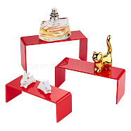 3Pcs 3 Styles Opaque Acrylic Display Risers, Product Showcase Stand Holders for Cupcakes, Dessert, Jewelry, Action Figure, U Shape, Cerise, 13.3~15.3x5x4.5~7.5cm, 1pc/style(ODIS-WH0020-83)