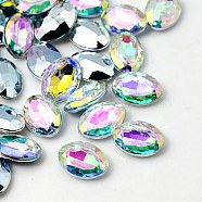 Imitation Taiwan Acrylic Rhinestone Cabochons, Pointed Back & Faceted, Oval, AB Color, Clear AB, 18x13x5mm(GACR-A007-13x18mm-17)