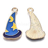 Alloy Pendants, Cadmium Free & Lead Free, with Enamel, Witch Hat with Star and Moon, Light Gold, Cornflower Blue, 26x14.5x1mm, Hole: 2mm(ENAM-S115-127)