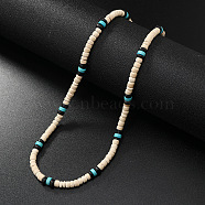 Retro Men's Shell & Synthetic Turquoise Heishi Beaded Necklaces, Surf Vacation Necklaces, White(OX2630-5)