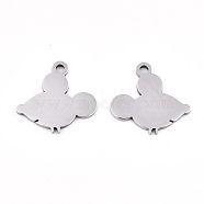 201 Stainless Steel Charms, Stamping Blank Tag, Laser Cut, Mouse, Stainless Steel Color, 14x15x0.9mm, Hole: 1.5mm(STAS-S081-019)