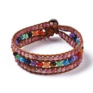 Natural Rhodonite Beaded Cord Bracelets, with Mixed Stone, Leather Cord and Alloy Clasps, Tree, 8-5/8 inch(22cm), 20mm(BJEW-K214-B01)