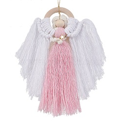 Angel Wood & Cotton Threads Pendant Decoration, Synthetic Hematite Beads and Nylon Thread for Home Door Hanging Ornaments, Pink, 260~270mm(HJEW-JM02406-02)