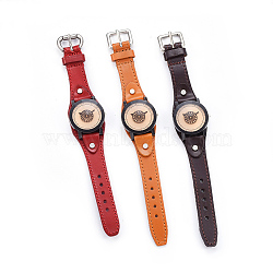 Wristwatch, Quartz Watch, Alloy Watch Head and PU Leather Strap, Mixed Color, 9-1/2 inch~10 inch(24.2~25.5cm), 19~20x3mm, Watch Head: 39.5x41x14mm(WACH-I017-11)
