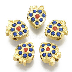 4-Hole Brass Beads, with Resin Beads, Strawberry, Matte Gold Color, Colorful, 10x9x7mm, Hole: 2mm(KK-S310-26D)