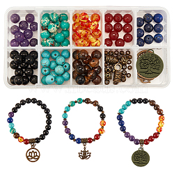 220Piece DIY Chakra Style Stretch Bracelet Making Kits, Including Natural & Synthetic Round Gemstone Beads, Resin & Brass Beads, Alloy Findings, Elastic Crystal Thread, Mixed Color, 8mm, Hole: 1mm, 140pcs/set(DIY-SC0013-99)