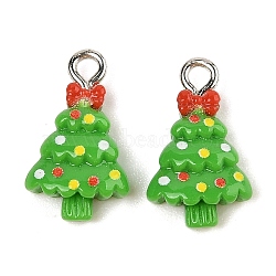 Christmas Theme Opaque Resin Pendants, with Platinum Iron Loop, Christmas Tree, 17.5x10x5mm, Hole: 2mm(RESI-S08-02M)