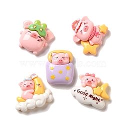 Pig Theme Opaque Resin Decoden Cabochons, Moon & Star & Cloud, Mixed Shapes, Mixed Color, 21~24x19~26.5x7.5~10mm(RESI-E053-04)