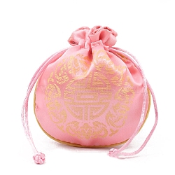 Chinese Style Cloth Pouches Drawstring Bags for Jewelry Storage, Half Round, Pink, 11x11cm(PW-WG63765-07)
