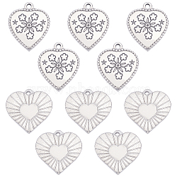 10Pcs 2 Style Unicraftale 304 Stainless Steel Textured Pendants, Heart, Stainless Steel Color, 5pcs/style(STAS-UN0024-56)