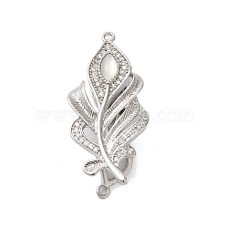 Brass Micro Pave Clear Cubic Zirconia Fold Over Clasps, with Resin, Leaf, Platinum, 37mm, Hole: 1.2mm(KK-S382-09P)