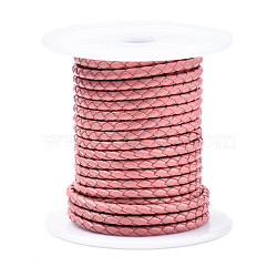 Braided Cowhide Leather Cord, Leather Rope String for Bracelets, Pale Violet Red, 3mm, about 8.74 yards(8m)/roll(NWIR-N005-01D-3mm)